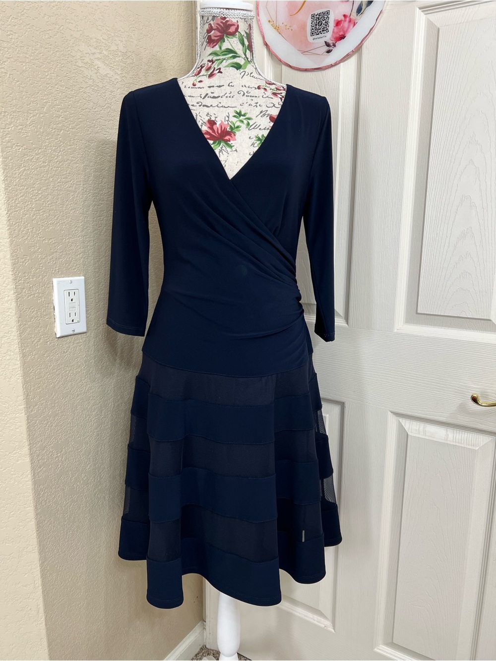 Joseph Ribkoff Navy Wrap-Style Fit & Flare Dress
